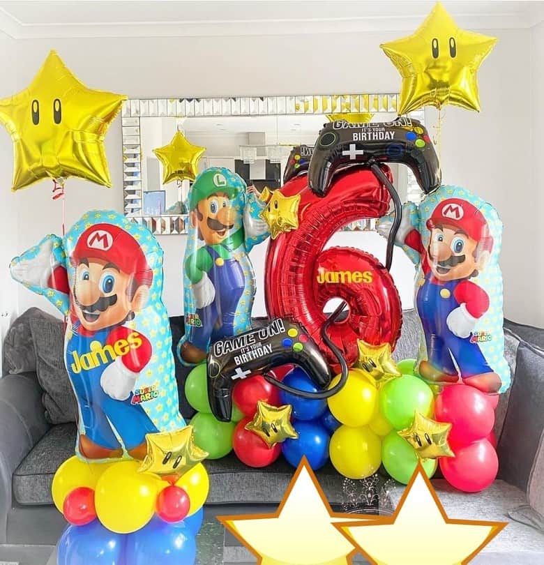 Allestimento tema Super Mario Bros addobbi palloncini decorazioni composizioni compleanno festa Falconara Numana Monteurano Camerano