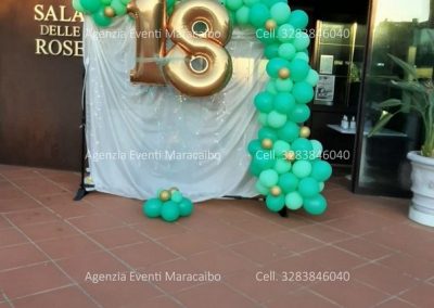 addobbi 18 anni allestimento diciotto anni festa evento decorazioni palloncini musica scatola regalo fuochi tavolo torta Ascoli San Benedetto