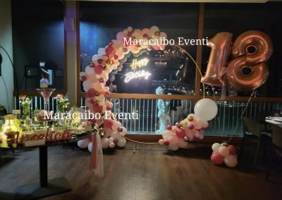 Compleanno 18 anni allestimento palloncini decorazioni sfondi candele luci fiori diciottesimo festa evento Fano Pesaro Ancona Marche