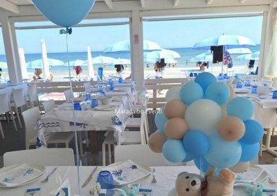 Centrotavola di palloncini con orsetto orsacchiotto mini mongolfiera celeste elio decorazioni